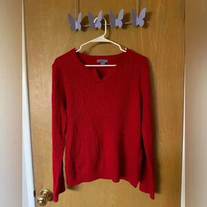 Laura Scott red cable knit fall winter sweater